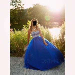 ROYAL Blue Beaded Crystal Dress Sweet 15/16 Gown